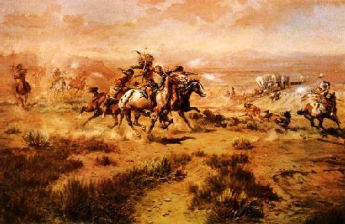 Charles M Russell The Attack on the Wagon Train oil painting image